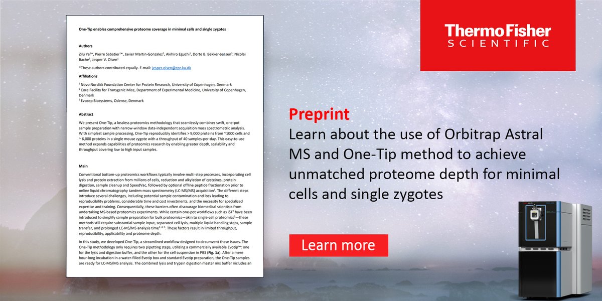 Learn about the use of Orbitrap Astral MS and One-Tip method to achieve unmatched proteome depth for minimal cells and single zygotes  spr.ly/6016Psvje  #singlecellproteomics #OrbitrapAstral