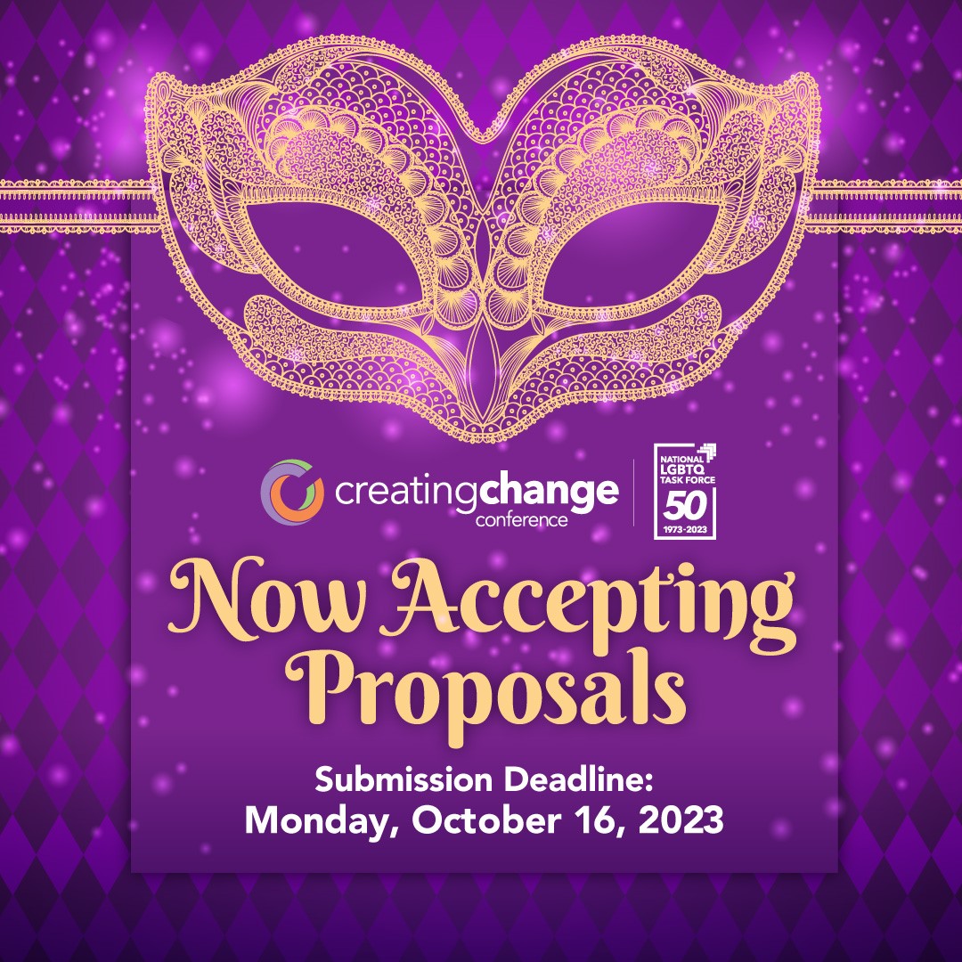 TheTaskForce's tweet photo. ⏰ It’s time to submit your proposal for the 2024 #CreatingChangeConference happening in New Orleans, LA, on January 17-21, 2024! 

🟣 For more information click here: https://t.co/yKIHYCpLGh 

🗓️ Proposals are due OCTOBER 16, 2023 https://t.co/6W7mkF19lx