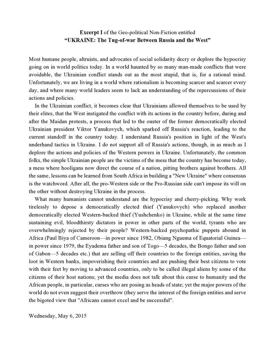 Janvierchando's tweet photo. 2015 Insightful excerpt of "#UKRAINETheTugOfWar foretelling the developments in #Ukraine #NATO #Europe #Russia #USA & #Africa today.(#Francafrique #Obama #PaulBiya #Cameroon #Niger #Mali #Gabon #Congo #Mali #BurkinaFaso #Moumie #Sankara #Lumumba #Biden #EU #DonbasWar #UkraineWar https://t.co/2G4LrAAiEZ