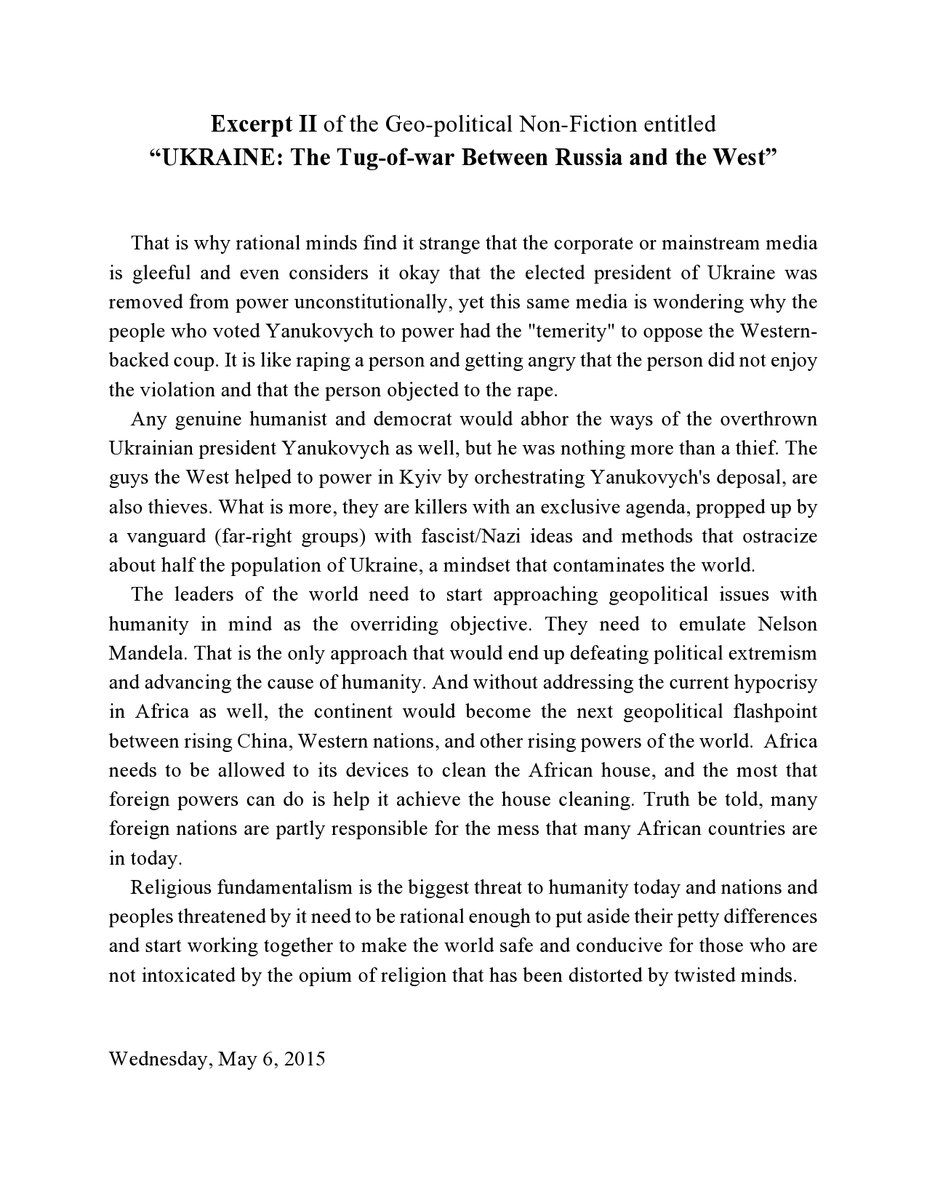Janvierchando's tweet photo. 2015 Insightful excerpt of "#UKRAINETheTugOfWar foretelling the developments in #Ukraine #NATO #Europe #Russia #USA & #Africa today.(#Francafrique #Obama #PaulBiya #Cameroon #Niger #Mali #Gabon #Congo #Mali #BurkinaFaso #Moumie #Sankara #Lumumba #Biden #EU #DonbasWar #UkraineWar https://t.co/2G4LrAAiEZ