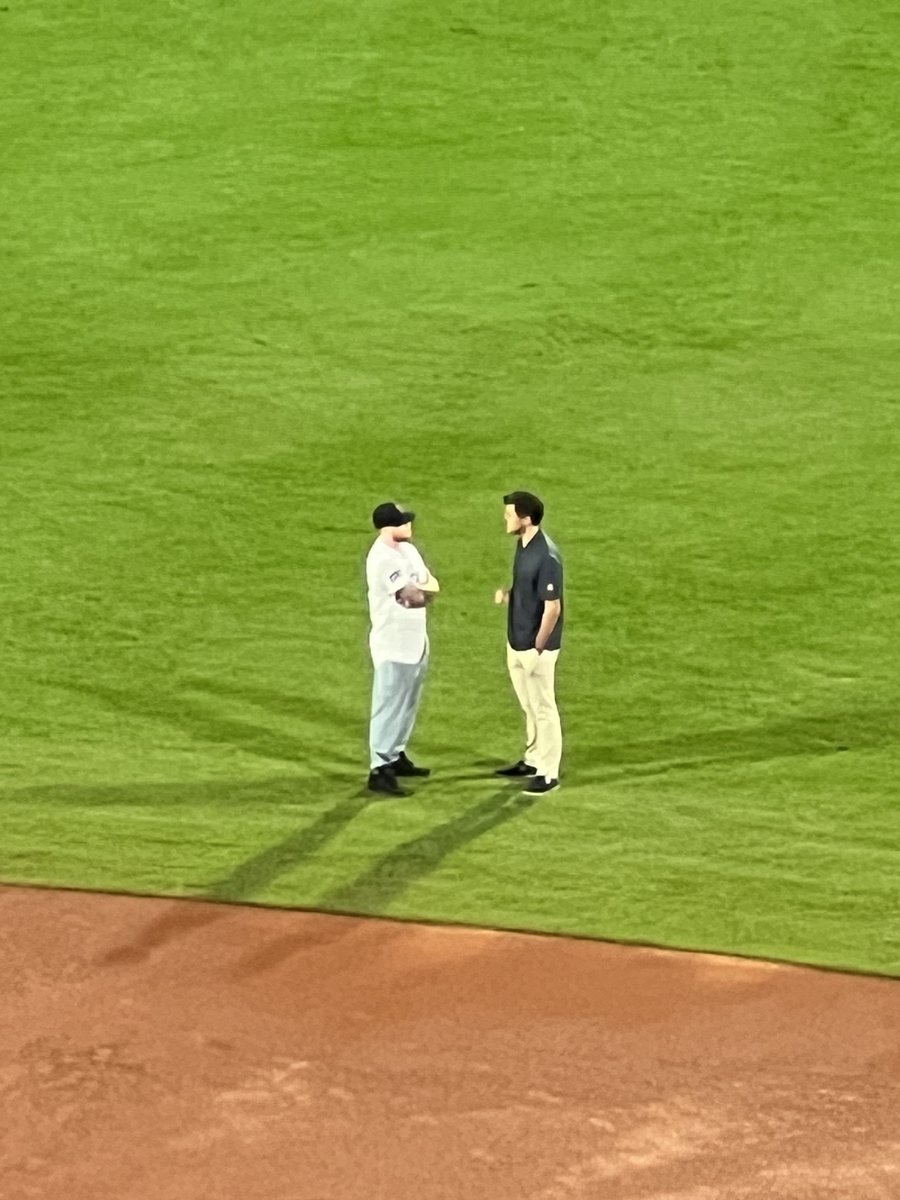 PeteAbe's tweet photo. Sox not traveling to KC until tomorrow. Chaim Bloom and Alex Verdugo have been standing on the field having a conversation for the last 20 minutes or so. https://t.co/kRDW1kZ7Az