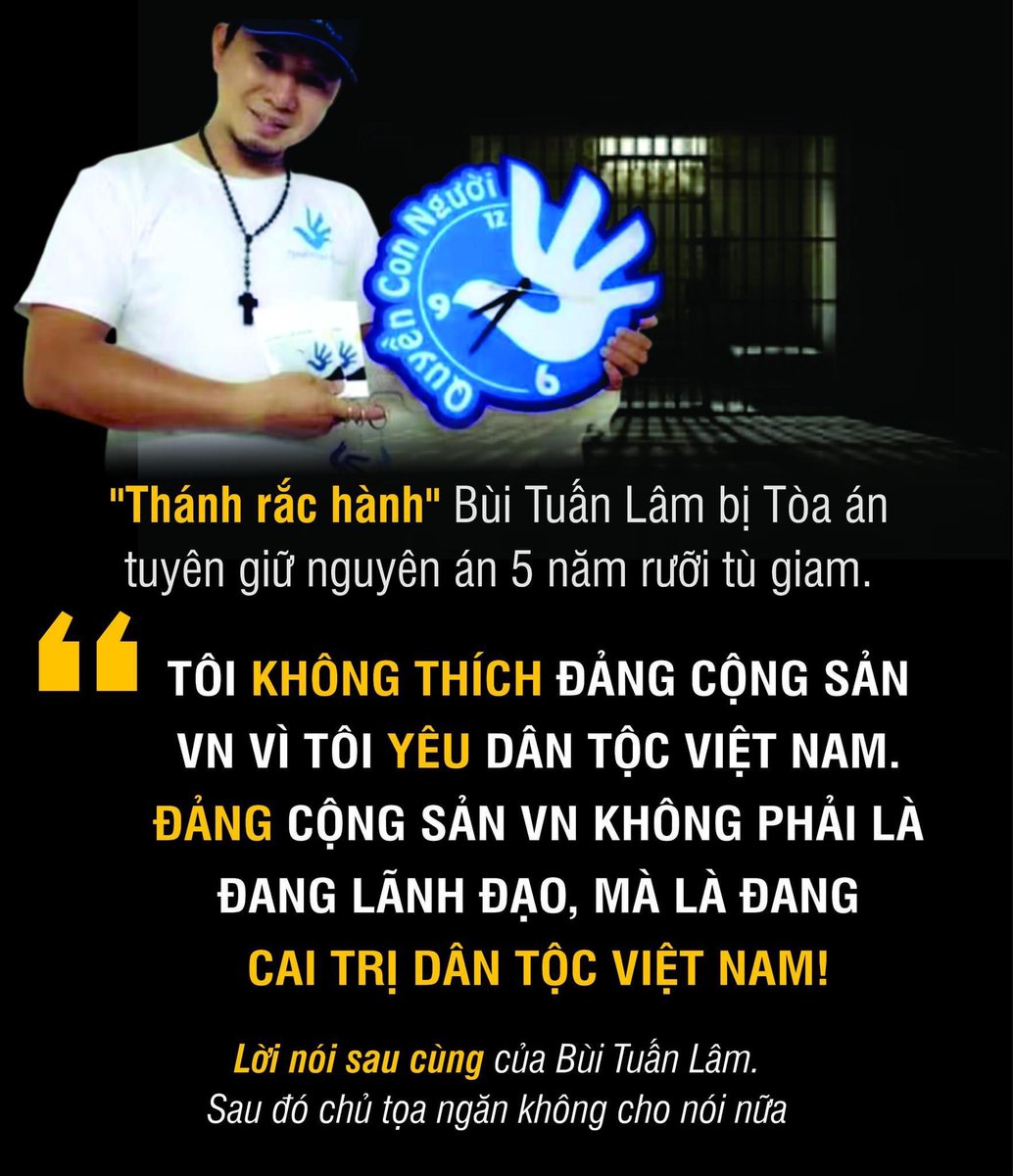 An appeal court stayed the five-and-a-half-year sentence for noodle seller Bùi Tuấn Lâm who in his closing statement said 'I don't like the Communist Party of Vietnam because I love Vietnam. The CPV are not leading Vietnam, they are lording over the Vietnamese people.' @Reaproy