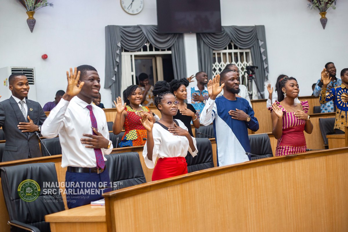 Exciting day on August 27, 2023, as I, my General Secretary and fellow student representatives, took the oath and were officially sworn into the KNUST SRC Parliament. Ready to contribute and serve the student body effectively! #StudentLeaders #NewBeginnings