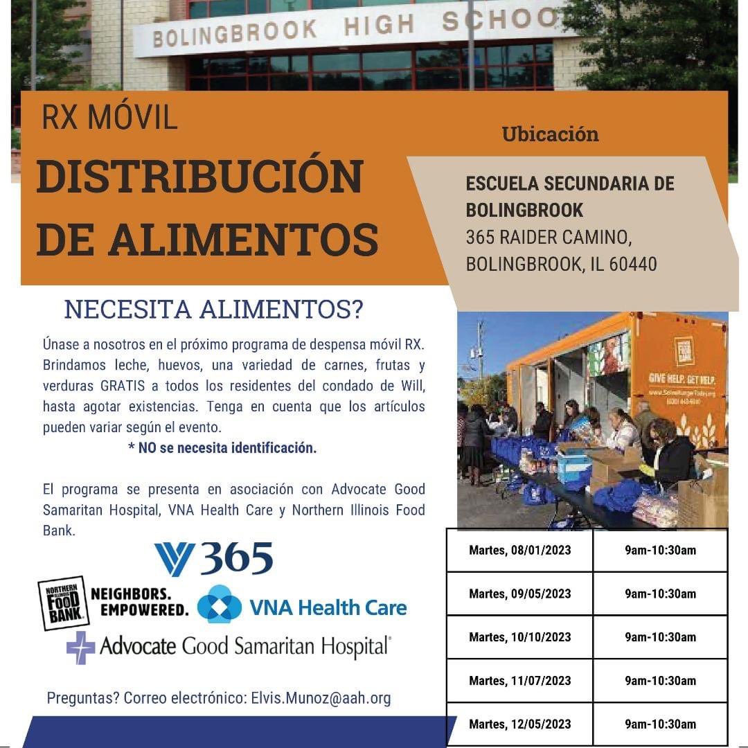 RX Mobile Food Pantry will be at Bolingbrook High School once a month.

RX Mobile Food Pantry estará en Bolingbrook High School una vez al mes.

#EveryLearner365