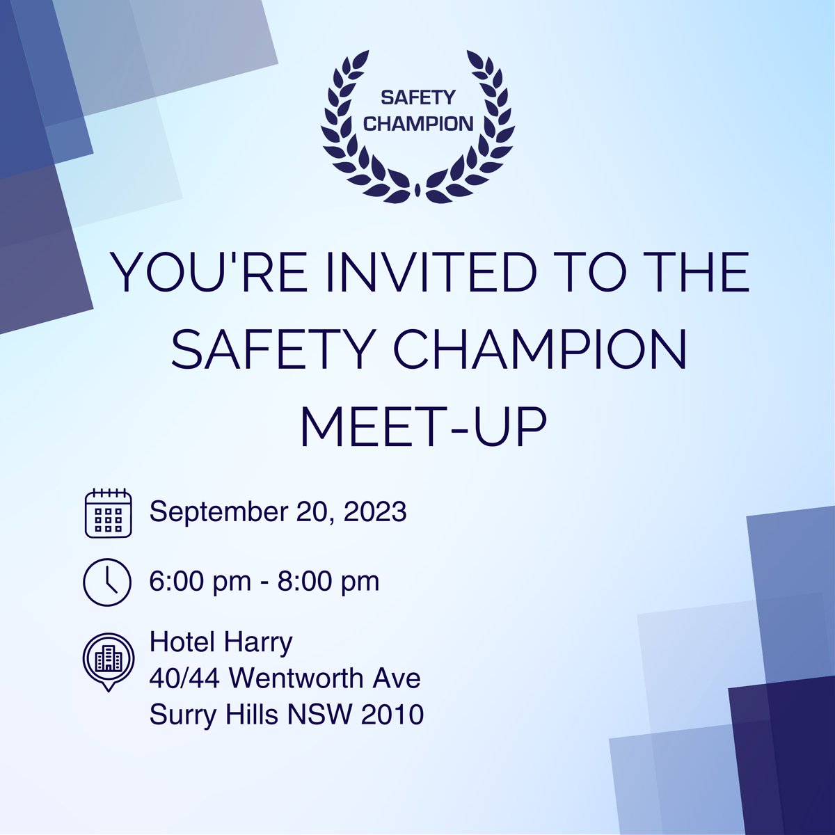 We’re thrilled to invite you to our Safety Champion Meet-up on Wednesday, September 20th, from 6:00 pm to 8:00 pm at Hotel Harry in Surry Hills Sydney!

Space is limited, so get your free ticket via the link below:
eventbrite.com/e/safety-champ…

We’ll see you there!