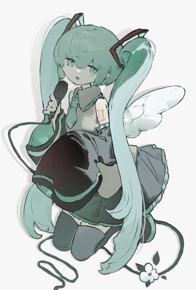hatsune miku 1girl solo twintails skirt long hair microphone detached sleeves  illustration images
