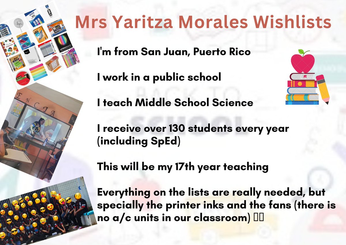 <a href="/mscastaneda143/">señorita.castañeda #clearthelist</a> Thanks for your support 🤗🥰

I'm a science 🔬🧪 #teacher from #PuertoRico🇵🇷.  I'm really grateful for all contributions to our classroom. Teachers from PR receive no budget for supplies.  Every item makes a  difference.

<a href="/Amazon/">Amazon</a>

tinyurl.com/Amazon-Mrs-Mor…

#clearthelist