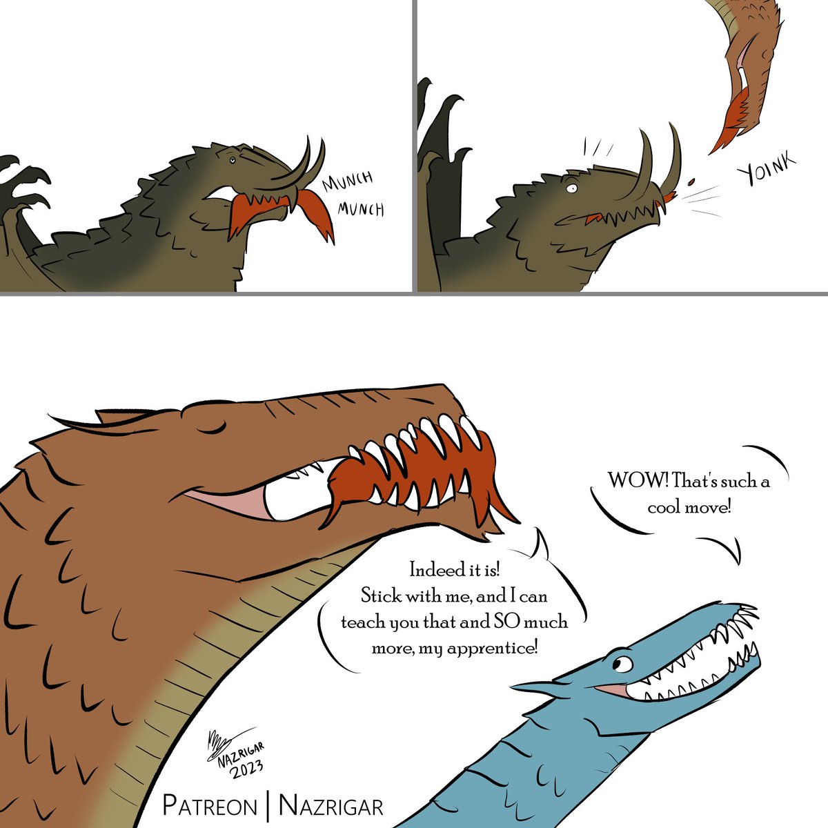 A3Dnazrigar's tweet image. Today&apos;s warm up! Featuring @sawyerleeart &apos;s new dragon, the Holdtaker.

I absolutely LOVE  the apprenticeship concept, and so I thought of making a quick doodle, in which this Holdtaker teaches his ward on how to be a pirate.

#fanart #dragonslayercodex #artistsontwitter