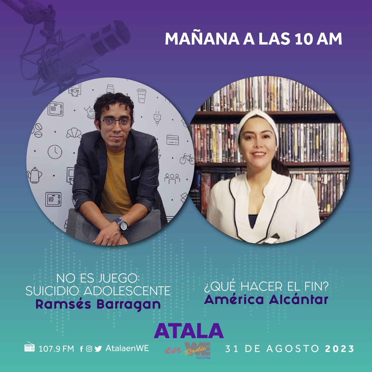 Este #Jueves en #AtalaEnWE
Hablemos de la psicología  con Ramsés Barragán. Además, ya es casi es fin y es momento de las recomendaciones de la semana con América Alcántar.
Sintonízanos a través de We Radio 107.9 FM