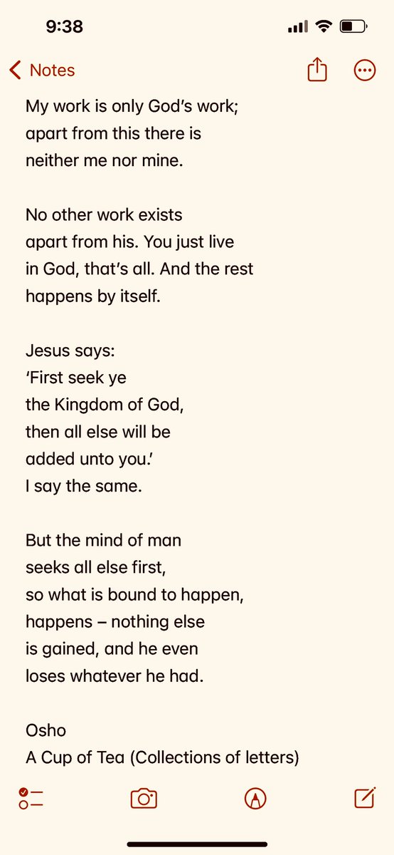 KrisBhattarai's tweet photo. My work is only God’s work;
apart from this there is
neither me nor mine.
No other work exists
apart from his. You just live
in God, that’s all. And the rest
happens by itself…⬇️
#Osho
#ThouArtThat
#OshoLetters https://t.co/Mxq8Bx8zl8