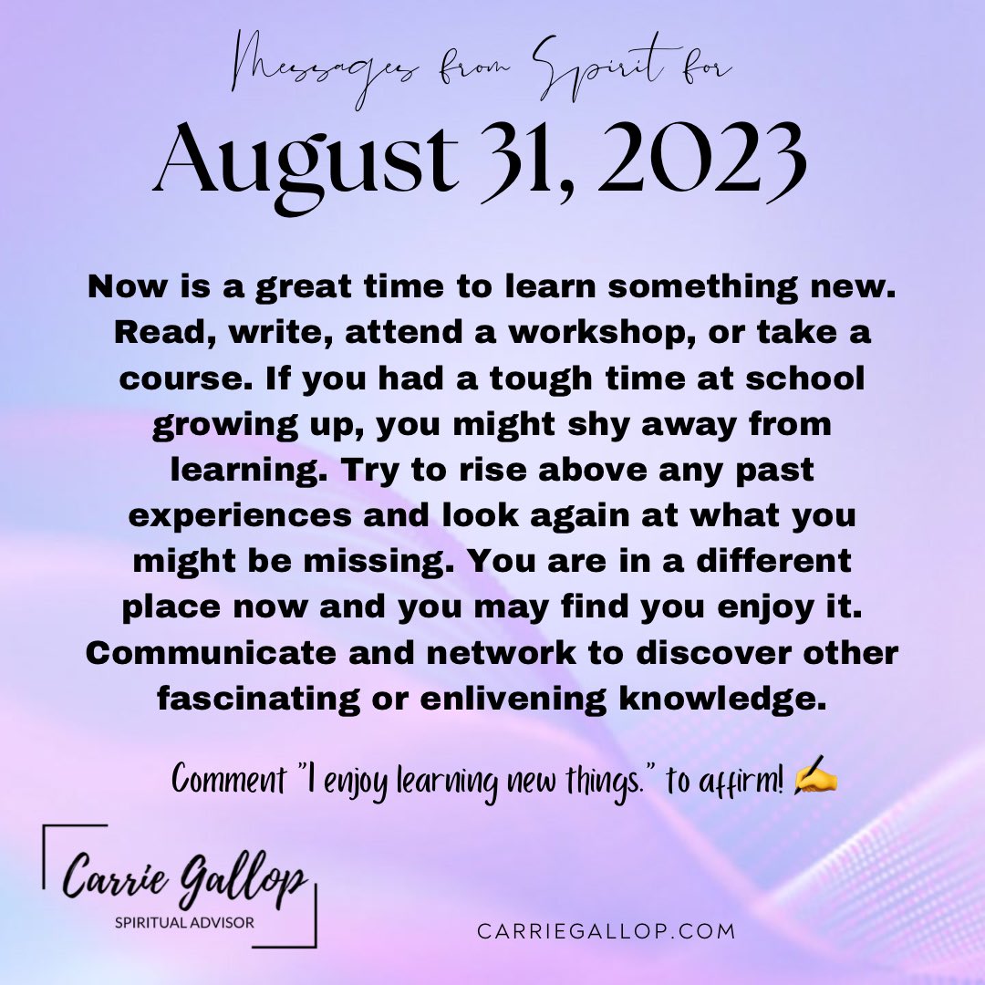 Messages From Spirit for August 31, 2023 ✨

#Daily #Guidance #Message #MessagesFromSpirit #August31 #Aug31 #Learn #New #Read #Write #Workshop #Course #Training #ToughTime #School #ShyAway #Learning #RiseAbove #Past #Experiences #LookAgain #WhatYouMightBeMissing