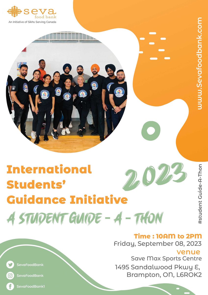 SevaFoodBank's tweet photo. Calling International Students to join us for a Guide-A-Thon to equip you with navigating  your journey here in Ontario. Please do share with your network! 🙏🏽  🧡 https://t.co/2xMuO18LZK