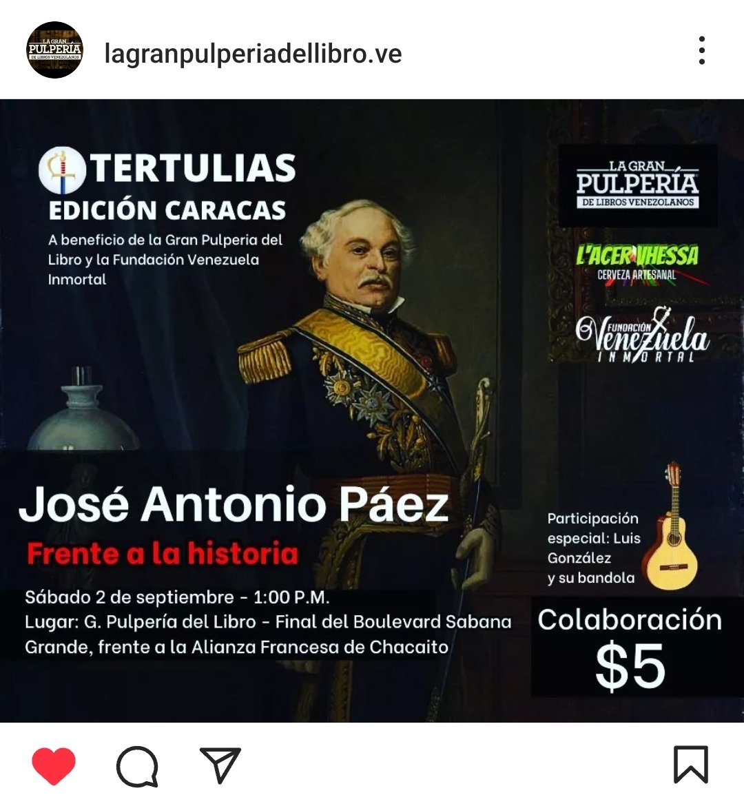 geronimomaneiro's tweet photo. Tertulia sobre José Antonio Páez, en la Gran Pulpería de Libros Venezolanos. Este sábado 2 de septiembre de 2023, a partir de la 1:00 pm 😎👍🏼 https://t.co/pFprR1wPIb