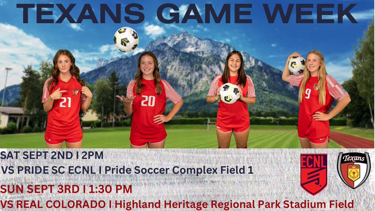 "Exciting soccer matches coming up! 🌟⚽️ as we kick off the <a href="/TheECNL/">The ECNL</a> season in Colorado. Look forward to some tough matchups‼️ 
<a href="/TopDrawerSoccer/">TopDrawerSoccer</a> <a href="/PrepSoccer/">Prep Soccer ⚽️</a> <a href="/TheDallasTexans/">Dallas Texans</a> <a href="/ImYouthSoccer/">ECNL/GA/Recruiting/College Soccer</a> <a href="/ImCollegeSoccer/">College Soccer Truth ™</a>