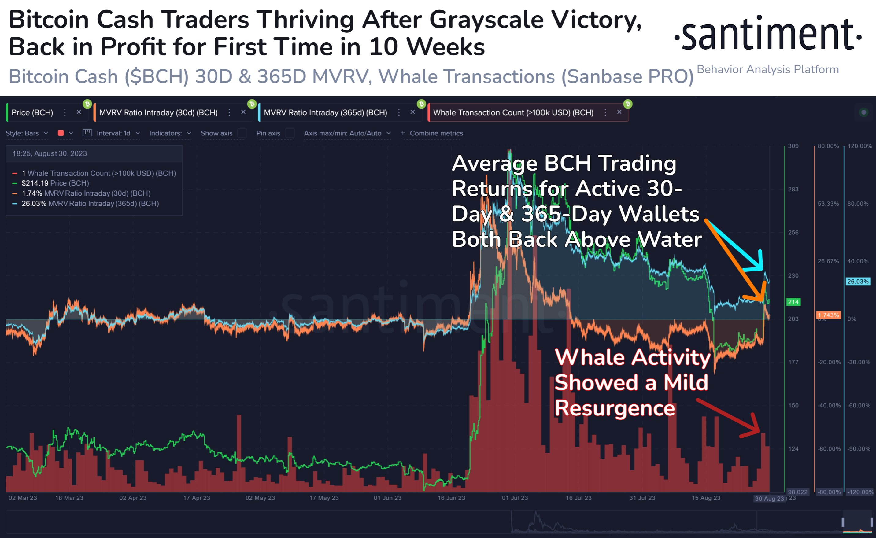  bitcoin cash traders on-chain data profits analytics 