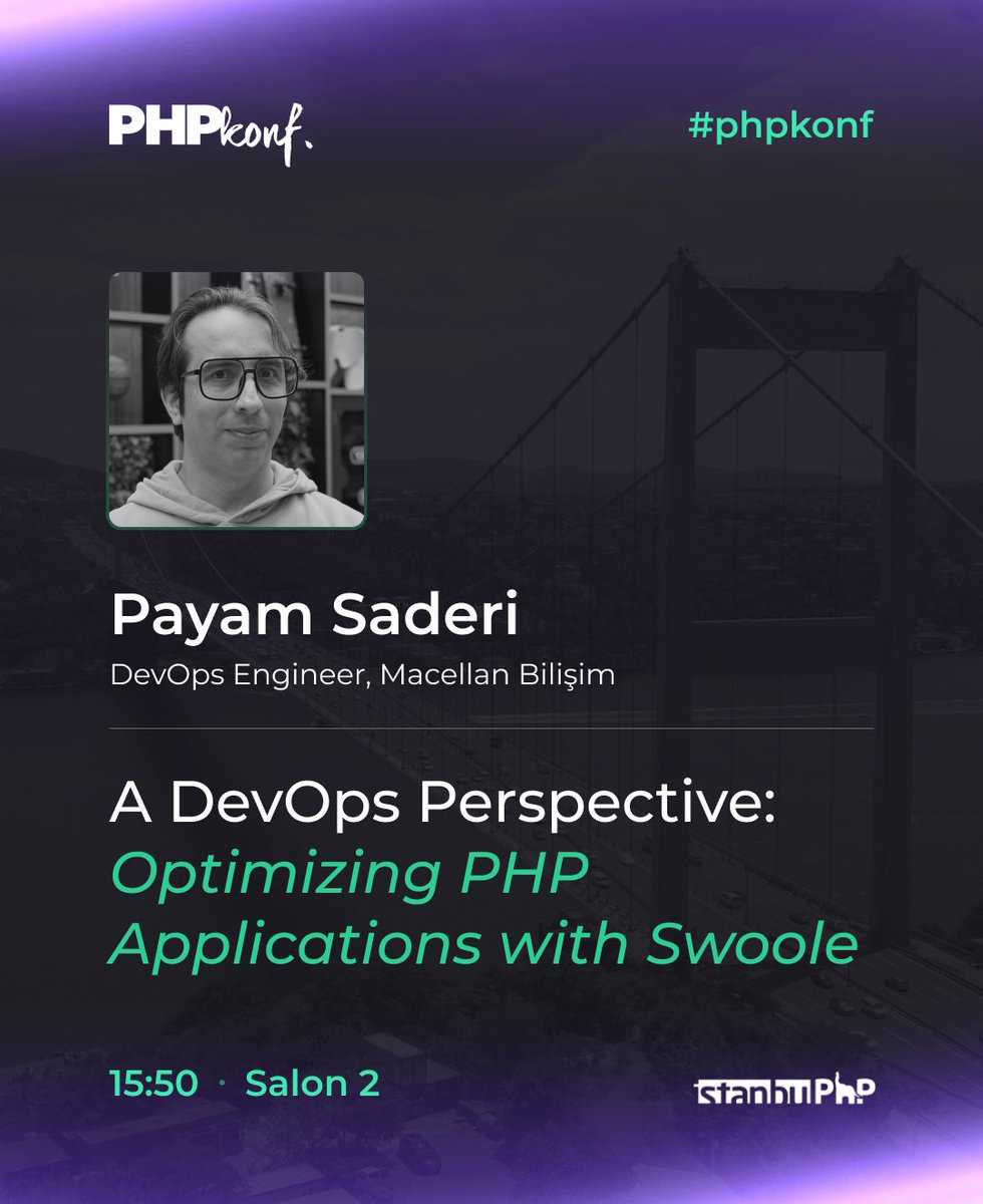 istanbulphp's tweet photo. Teknasyon PHPKonf 2023'ün sıradaki konuşmacısı Payam Saderi🎊

Macellan Bilişim ekibinde DevOps Engineer olarak çalışan @payamsaderi, "A DevOps Perspective: Optimizing PHP Applications with Swoole" sunumu ile Salon 2'de bizlerle olacak! 

🔗https://t.co/b3KYmbYtAV https://t.co/Rbo0MfdUGs