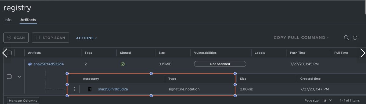 Glad to collaborate with @project_harbor to integrate Notation into Harbor UI. By leveraging the OCI Referrers API, the Notary Project signature is naturally supported by the Harbor registry now.