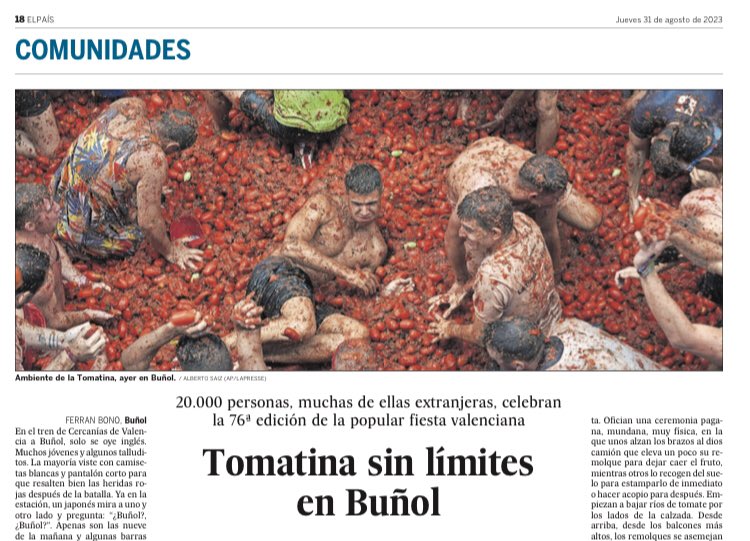 🇪🇸🍅 La Tomatina is back - 15,000 kilos of squishy tomato everywhere #Spain 📸 El País