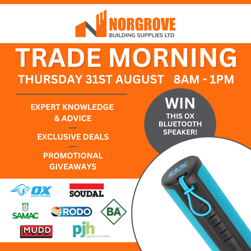 NorgroveBuild's tweet photo. Come see us for our Trade Morning at our Kidderminster Branch! 😀

🔸 Receive expert knowledge &amp; advice
🔸 Exclusive Deals
🔸 Promotional giveaways and competitions

We will be joined by various companies such as OX Tools, Soudal, BA Kitchens, and many more! https://t.co/aZAt4wbABX