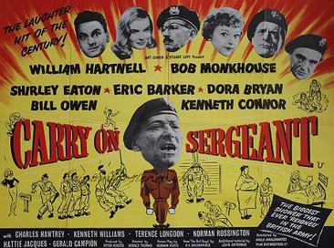 It's 65 years since the first 'Carry On' film, CARRY ON SERGEANT (1958), was released. The film that spawned an iconic franchise drew on the then familiar experience of national service. Indeed, many of the cast had their own military backgrounds. A thread... 👇 🧵 1/11