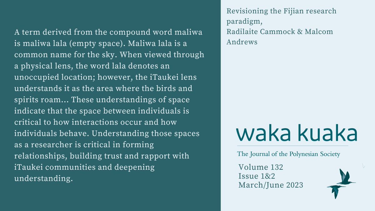 Dr Radilaite Cammock <a href="/itecammock/">RadilaiteCammock</a> and Malcom Andrews explore Indigenous Fijian (Itaukei) research frameworks, concepts and values and their contributions to Pacific research methods and design in our latest article. Read here: thepolynesiansociety.org/jps/index.php/…