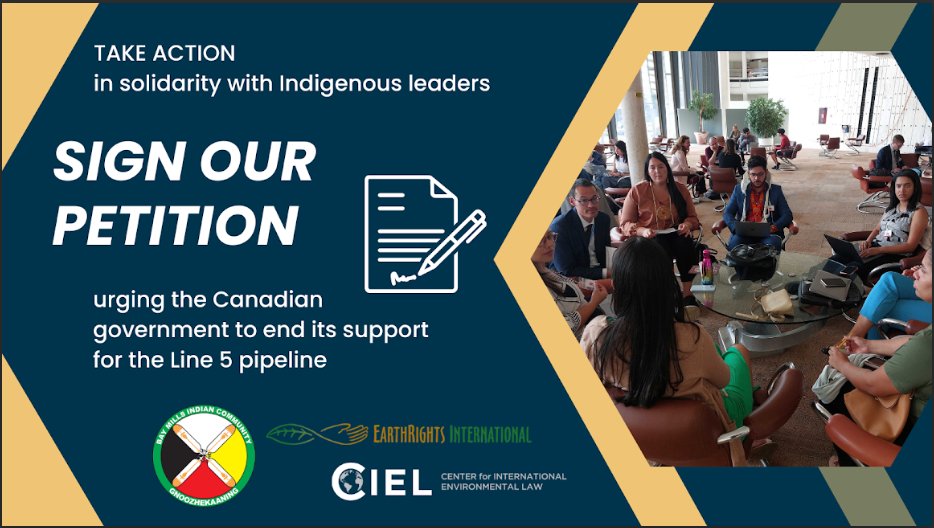 Center for International Environmental Law (@ciel_tweets) on Twitter photo 📢 This week, Indigenous leaders are speaking at the <a href="/UN_HRC/">UN Human Rights Council</a> about Canada's human rights record. TAKE ACTION with them by urging Canada to end its support for the #Line5 pipeline, which threatens the rights of Indigenous communities.
🖊️Sign the petition:
secure.everyaction.com/WZ4ko5Xi4UK4cx… 📢 This week, Indigenous leaders are speaking at the <a href="/UN_HRC/">UN Human Rights Council</a> about Canada's human rights record. TAKE ACTION with them by urging Canada to end its support for the #Line5 pipeline, which threatens the rights of Indigenous communities.
🖊️Sign the petition:
secure.everyaction.com/WZ4ko5Xi4UK4cx…