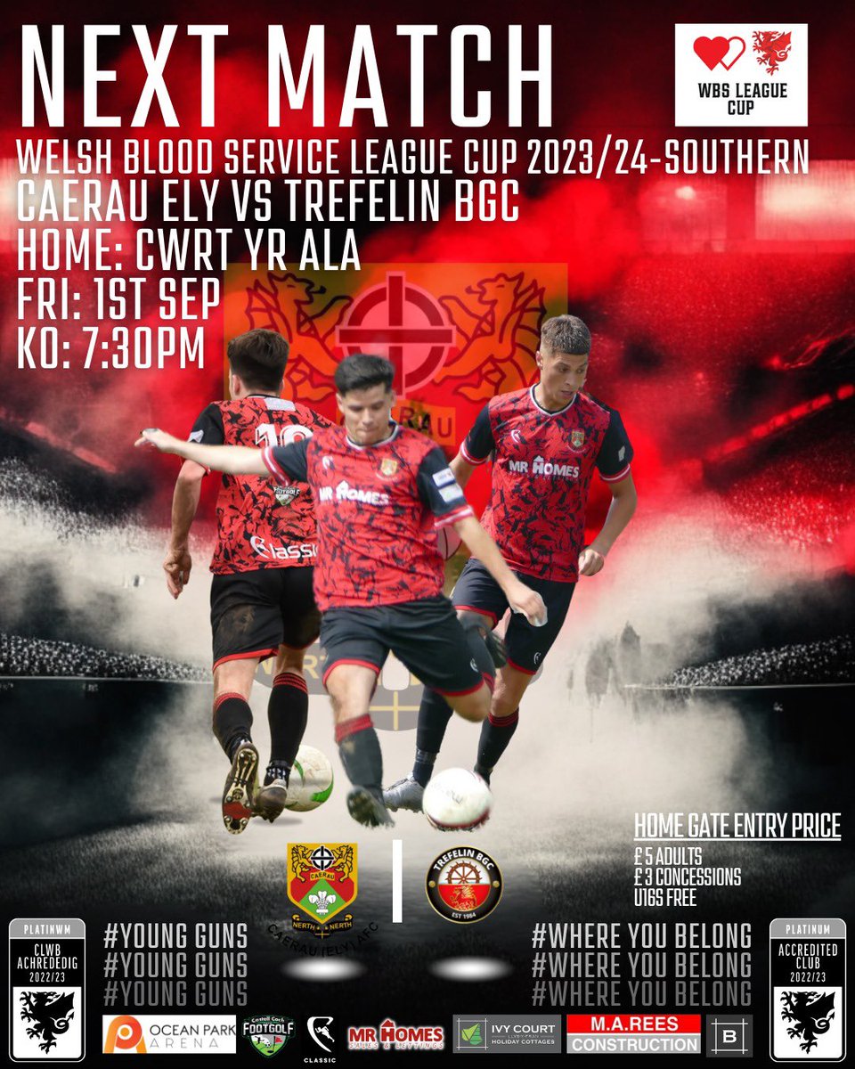 CaerauElyFC's tweet photo. Friday Night Lights 🔆
@WelshBlood 🏆
@caerauelyfc v @trefelinbgc 
Ko 7.30pm @ Cwrt Yr Ala
We look to bounce back from a tough run of league fixtures with a cup match.
The bar will be open serving 🍺☕️🥤
Adults £5
Concessions £3
U16s Free
CCFC Season Ticket Holders £3 https://t.co/ABzd1MMRtQ