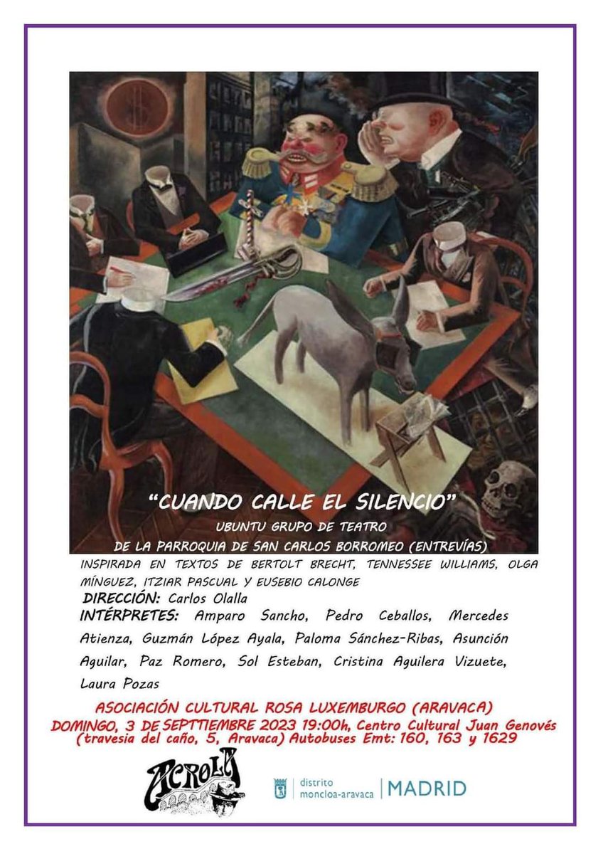 Obra “Cuando calle el silencio” del Ubuntu Grupo de Teatro. 3 de septiembre 19 horas en el Centro Juan Genovés de #Aravaca <a href="/OsaMayorAravaca/">Asociación Vecinal de Aravaca Osa Mayor</a>