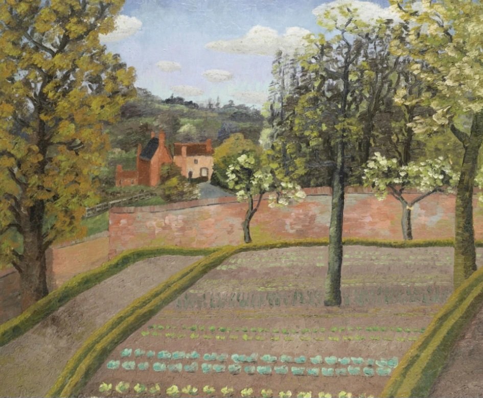The East Anglian School of Painting and Drawing was founded in 1937 at Dedham in Essex by Cedric Morris and Arthur Lett-Haynes. After a fire in 1939 (started by Lucian Freud's discarded cigarette) the school moved to Benton End, Suffolk. This is Morris' painting of the garden.