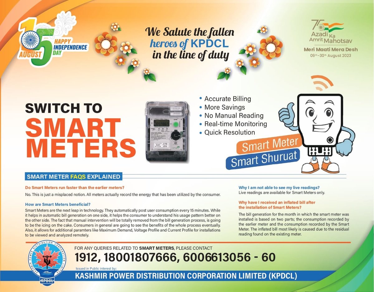 kpdcloffice's tweet photo. Switch to Smart Meters!
Experience Accurate Billing, More Savings, Automatic Meter Readings, Real Time Monitoring &amp; Quick Resolutions.
#energyefficiency #SmartMeterSmartShuruat #SwitchToSmartMeter @diprjk https://t.co/v7Ug85Nbfe