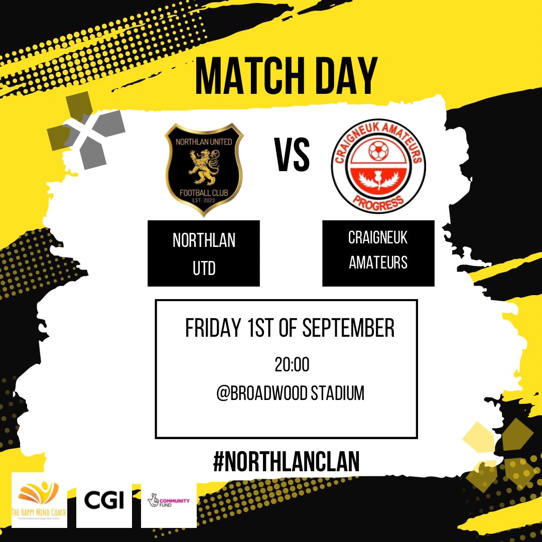 NorthlanUtd's tweet photo. Just when we thought we were finished with the friendlies. Local pals Craigneuk Amateurs F2F stepped in to help us stay fresh before the league kicks off. Great test for both teams, friday night 20:00 under the stadium lights ⚫️🟡⚽️#northlanclan https://t.co/EzvicXm4yD