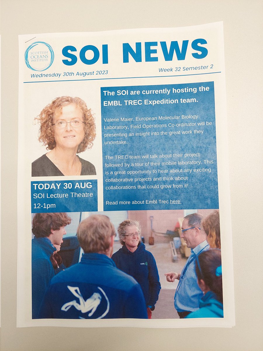 The TREC stop at the Scottish Oceans Institute in St Andrews has been wonderful,  we were welcomed with open arms.
<a href="/EMBLtrec/">EMBLtrec</a>