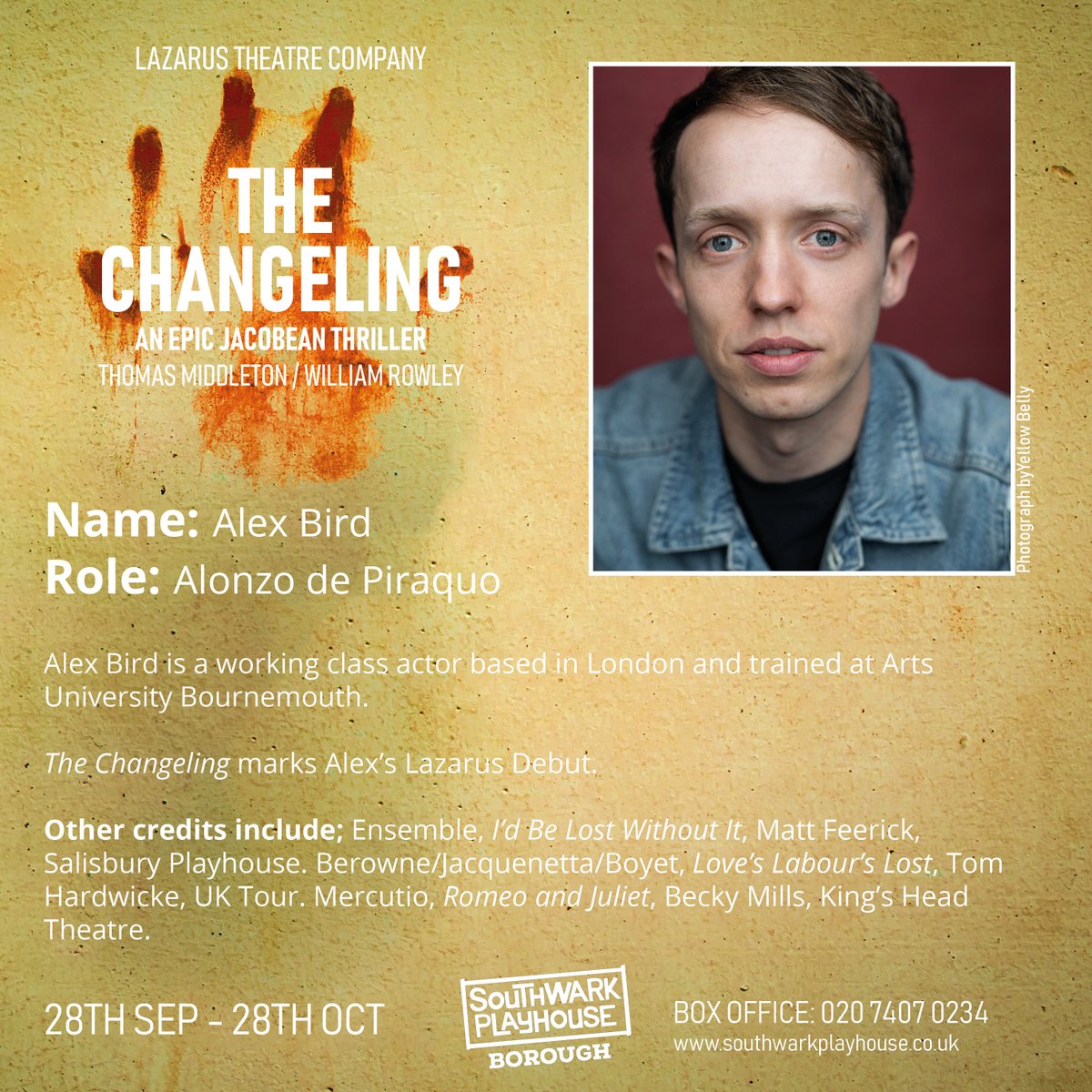 LazarusTheatre's tweet photo. @_Jamieoneill @swkplay @MyloMcDonald @HamishSomers @Mega_Mikko @henrhodes Making their Lazarus Theatre Company debut Emma Wilkinson Wright is Vermandera, Alex Bird is Alonzo, Dane Williams is Jasperino &amp; Olsen Elezi is Tomarzo. 

#TheChangeling
#ExitWithBody
👁️🗝️🔥🩸

https://t.co/CGslKyCyuf https://t.co/tZdAMXbQ1l