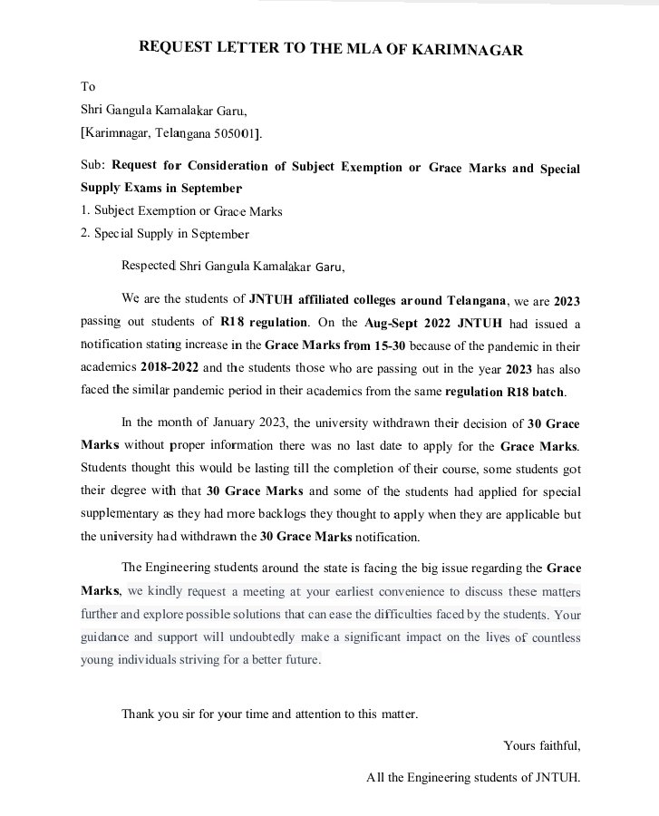 JNTUHR18's tweet photo. #1st
We started the fight of subject exemption and grace marks on  August of 11 by giving representation to @GangulaBRS honarable minister of Bc welfare and civil supplies.@KTRBRS @asadowaisi https://t.co/R8WQgeGuiF