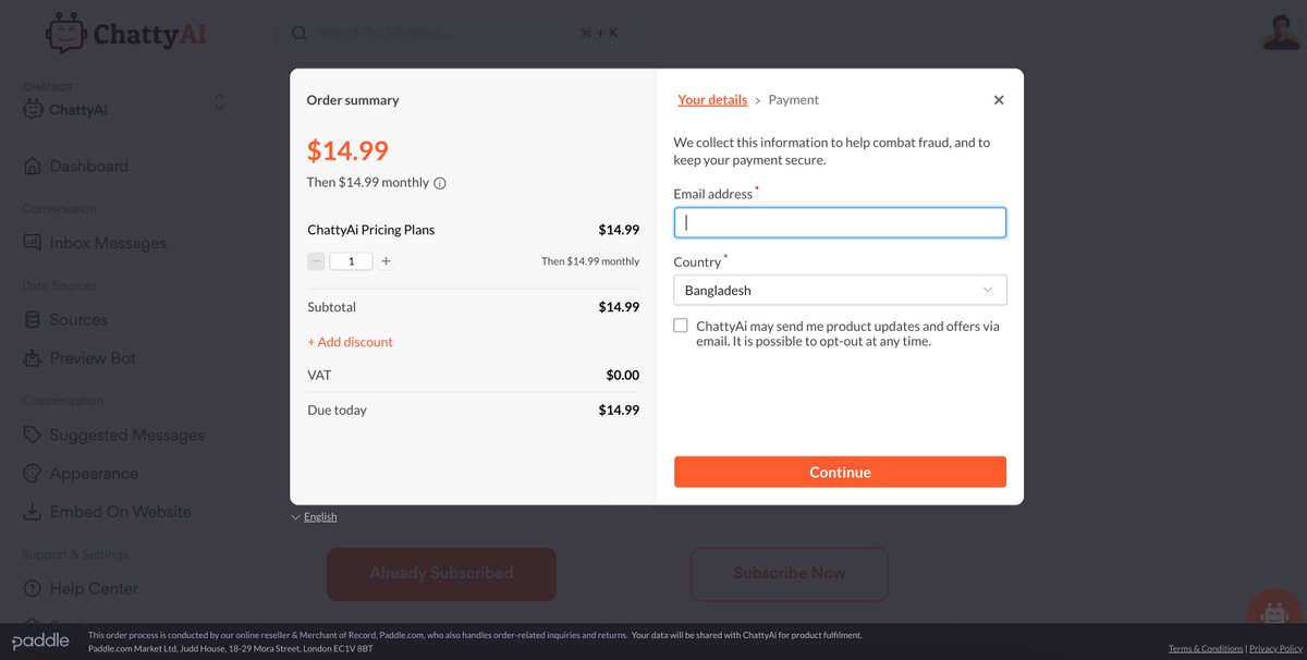 arafatstartup's tweet photo. Finally, i integrated a payment gateway for @AiChatty 
#buildinpublic #indiehackers #paddle https://t.co/uulexaKMp6