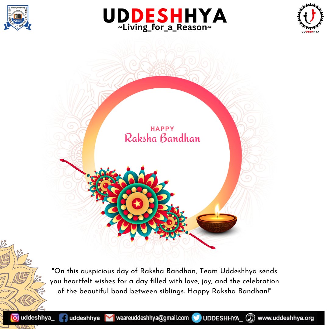 UDDESHHYA_'s tweet photo. "The bond between a brother and a sister is simply unique and beyond words to describe."
Team Uddeshhya wishes you all a very Happy Raksha bandhan.
#ngo #uddeshhya #kiet #love #rakshabandhan #livingforareason https://t.co/qoku7kCyrk