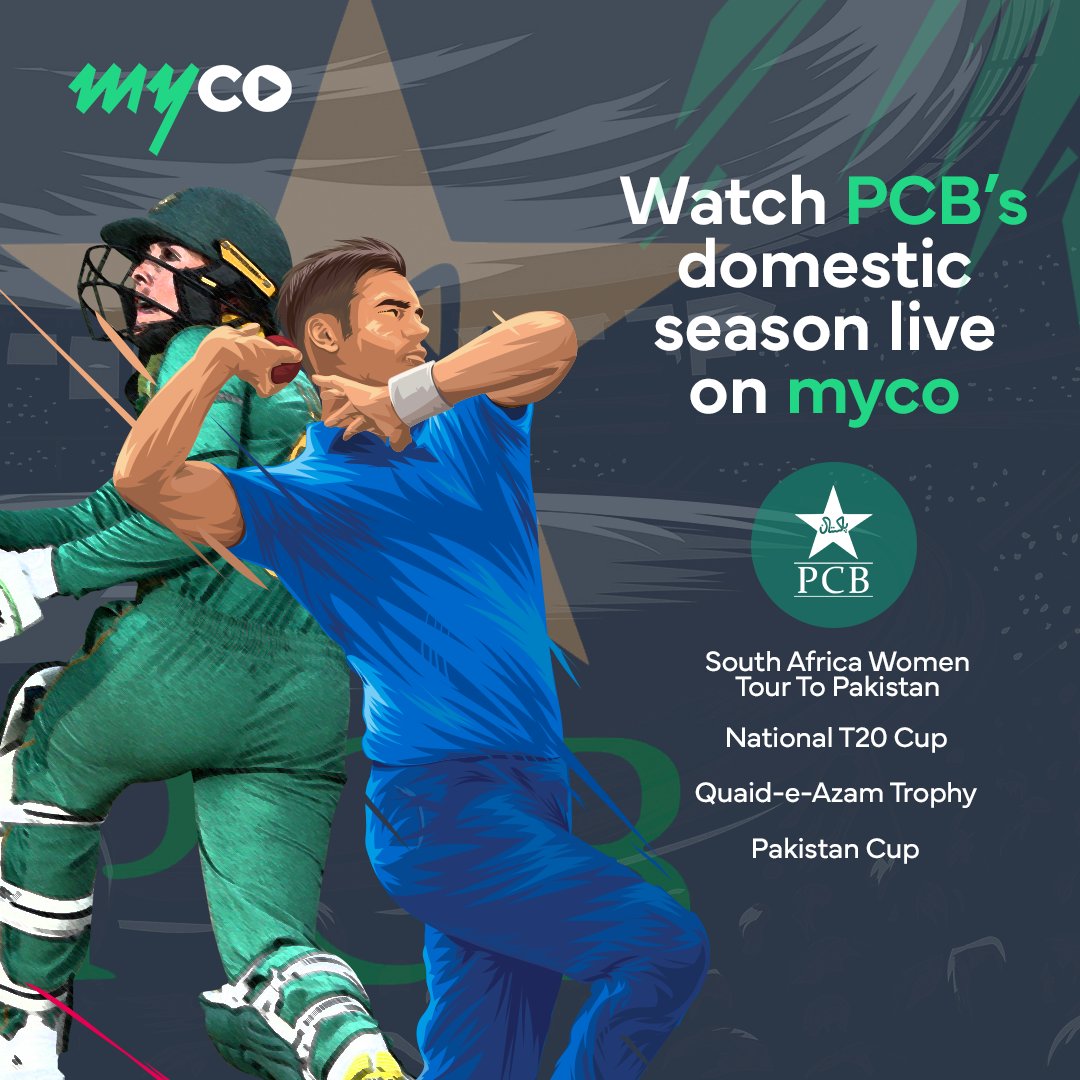Watch all the cricket matches of the PCB Domestic Season and international clashes live on myco, starting from September 1st with Pakistan vs. South Africa women's T20I series! Don't miss a single moment of the action and get ready to cheer for your favorites! 📢🏏