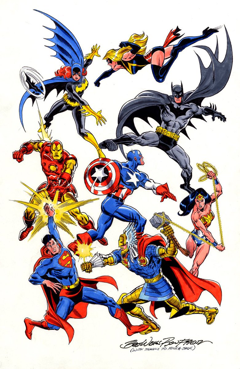 #RonFrenz homenajea con #JusticeLeague y #Avengers una de las portadas de los cruces #JSA #JLA hombredebronze.blogspot.com/2023/08/justic…