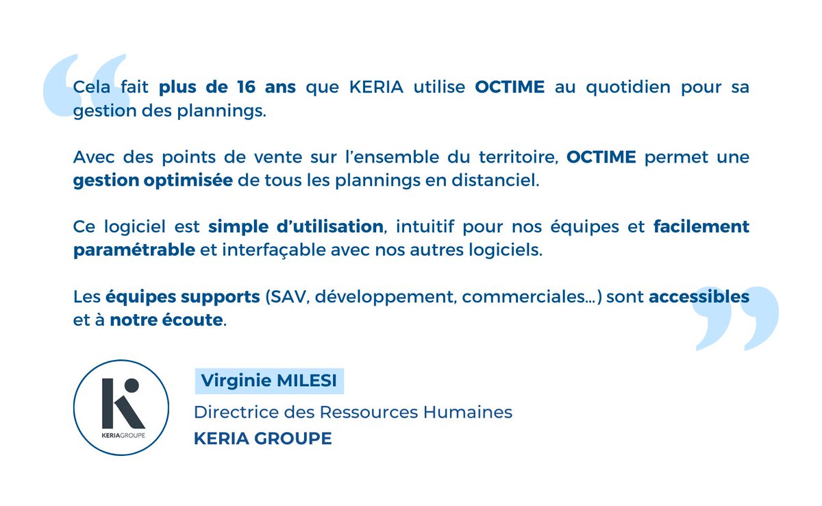 GroupeOctime's tweet photo. [#Ilsnousfontconfiance] Déjà 16 ans que KERIA utilise #OCTIME pour gérer les #plannings de ses 600 collaborateurs !

KERIA, fondé il y a 40 ans, est le spécialiste du luminaire et des articles de décoration qui compte plus de 96 magasins à travers la France.

#témoignage #retail https://t.co/2ps3Bkyfy7