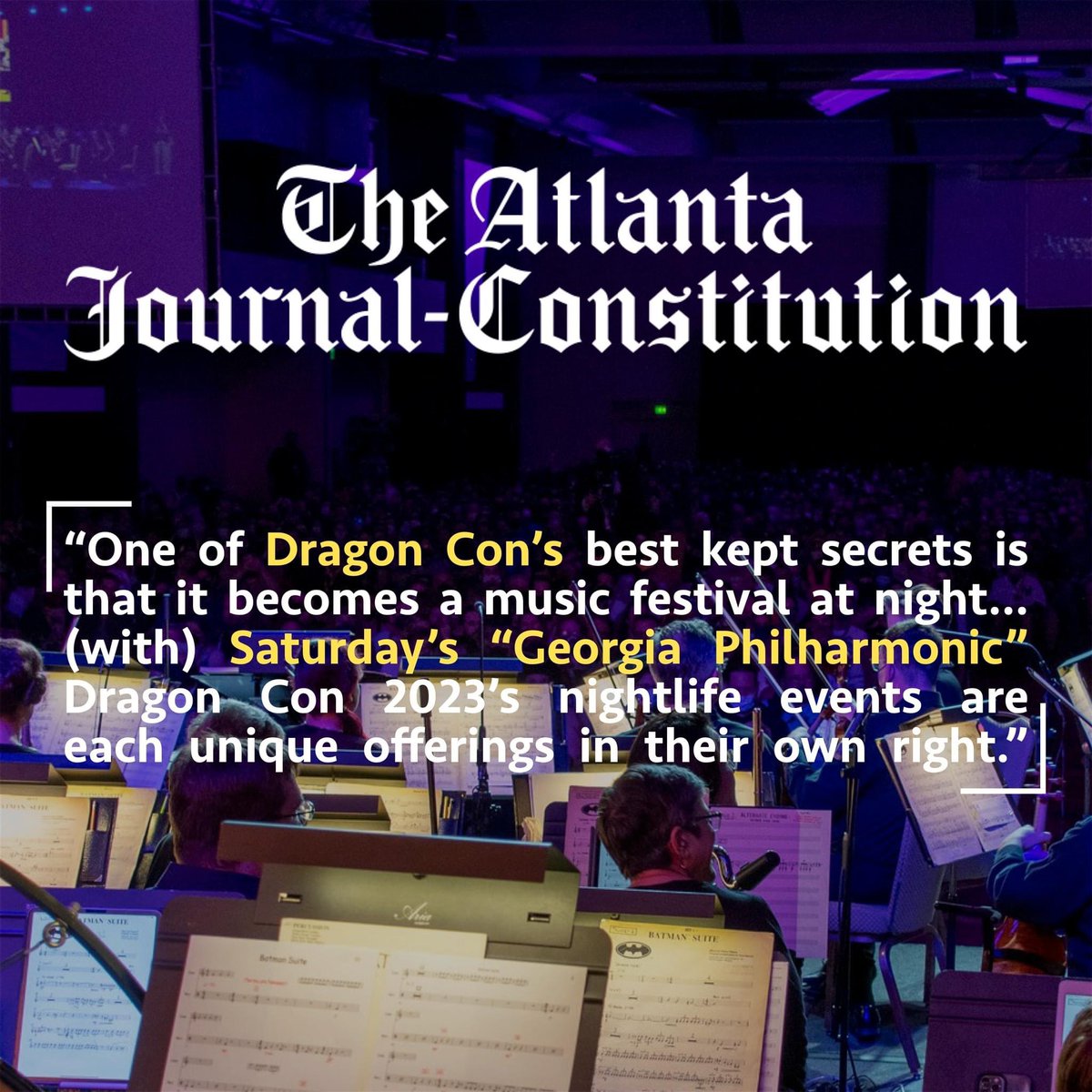 GA_Philharmonic's tweet photo. Check us out in The Atlanta Journal Constitution as one of the highlighted musical performances at this weekend's @DragonCon! Join us on Saturday at 8:00 PM and hear music from your favorite movies, video games, and TV shows.

@ajc #dragoncon 

📰: https://t.co/BvtHdSNWso https://t.co/M9ufqOeBFL