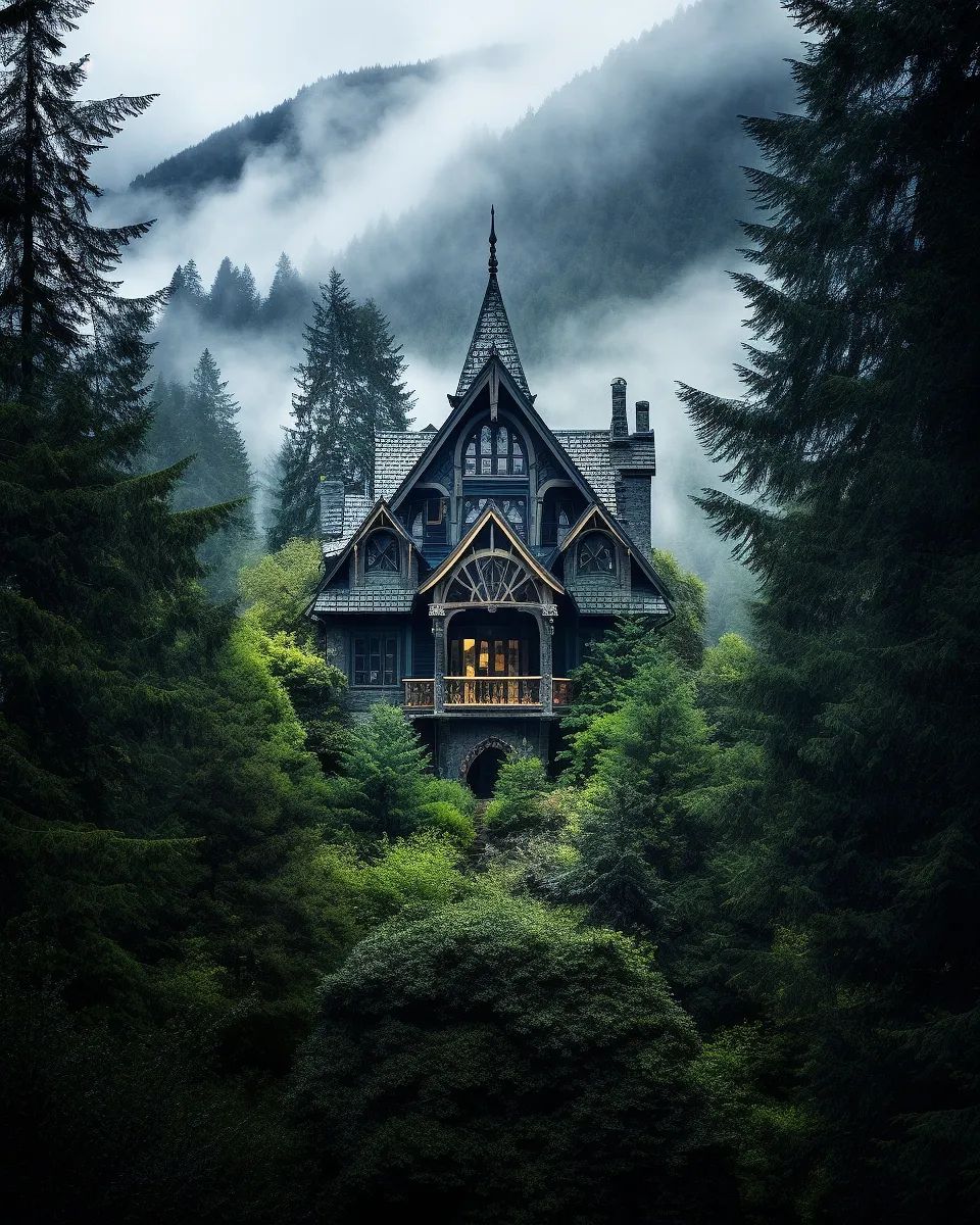 A misty forest mansion with the right amount of neighbours.....