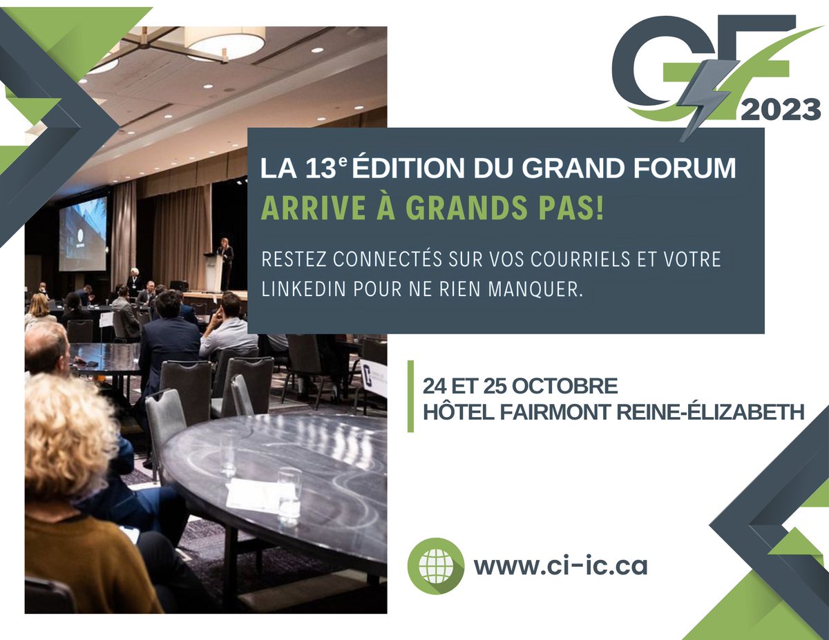 ConseildesInfra's tweet photo. Rejoignez-nous bientôt à notre 13e édition du Grand Forum.
Les inscriptions seront bientôt ouvertes, et le programme captivant sera révélé.
Pour devenir partenaire, contactez Michel Binette, par courriel mbinette@ci-ic.ca. 
#infrastructure  #grandsprojets https://t.co/JiozjvcToc