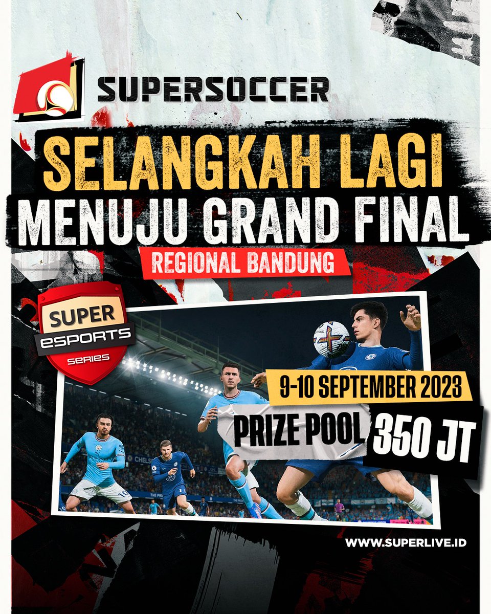 my_supersoccer's tweet photo. Nggak cuma futsal tapi ada turnamen FIFA 23 Super Esports Series juga. Saatnya kita jadi saksi seberapa jago one twonya Superfriends!

Total hadiah sampai GRAND FINAL nanti 350 JUTA RUPIAHHHH weiiii. Regional Qualification Bandung di mulai tanggal 9-10 September nanti di GOR C-Tra Arena! Rameinnnnnnn

#SUPERLIVE
#SUPERSOCCER
#INIRASANYASUPER
#EUROFUTSALCHAMPIONSHIP