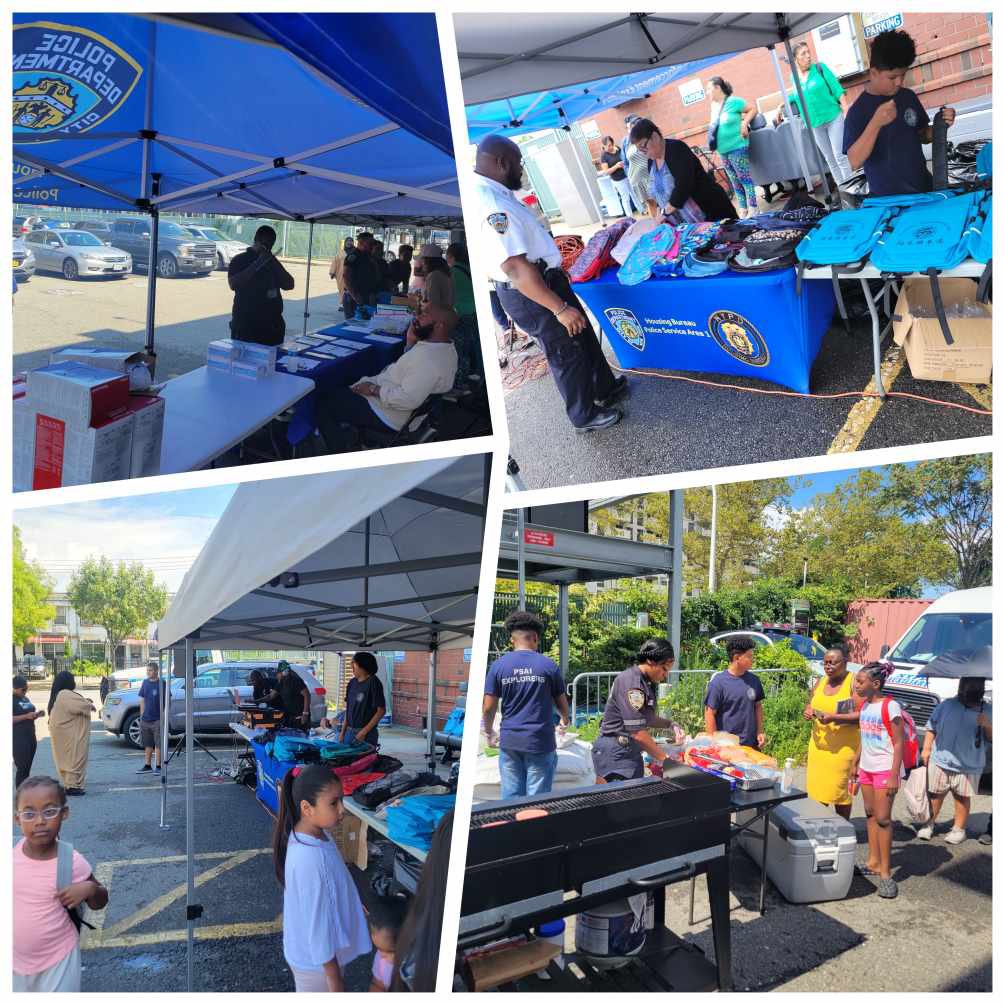 NYPDPSA1's tweet photo. The 1st Annual PSA1 Giveaway was great. Over 200 children received bookbags. Over 300 people fed. Thank you to our partners @nycha GravesendTA @HSVSNYC Surfside CommCenter @Cabshomecare @NYPDHousing @NYPDCommAffairs @NYPDnews @NYPDPC @NYPD1stDep @NYPDBklynNorth #CommunityMatters https://t.co/t56RkCPtsu