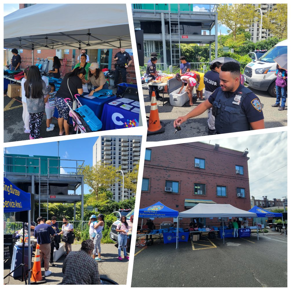 NYPDPSA1's tweet photo. The 1st Annual PSA1 Giveaway was great. Over 200 children received bookbags. Over 300 people fed. Thank you to our partners @nycha GravesendTA @HSVSNYC Surfside CommCenter @Cabshomecare @NYPDHousing @NYPDCommAffairs @NYPDnews @NYPDPC @NYPD1stDep @NYPDBklynNorth #CommunityMatters https://t.co/t56RkCPtsu