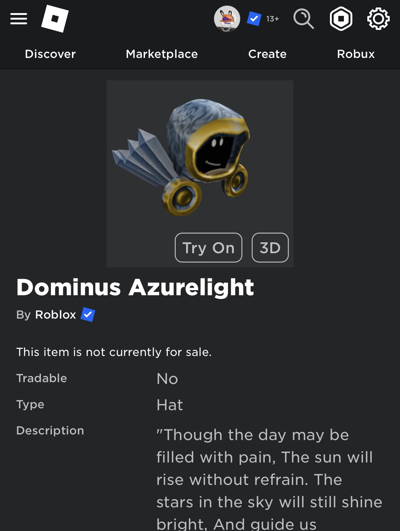 Equip Dominus Azurelight - Roblox