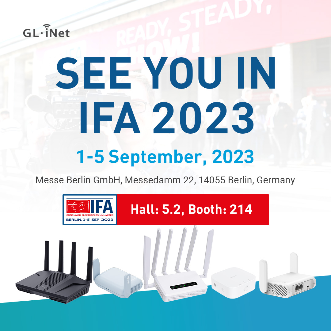 GLiNetWiFi's tweet photo. GL.iNet is heading to the #IFA2023 Expo tomorrow!
Our team is eager to showcase a year's worth of innovations featuring #5G routers, #travel #routers, and IoT #ThreadBorderRouters. https://t.co/u3P4S9BF0l