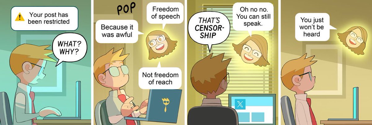 Twitter’s new policy, called “Freedom of Speech, not Freedom of Reach” in a nutshell (see @Safety) (And, yes, I know it’s “X” now, but honestly it’s just the same old Twitter, censorship and all) When he locks my account, know I appreciate every one of you who have stood by me.