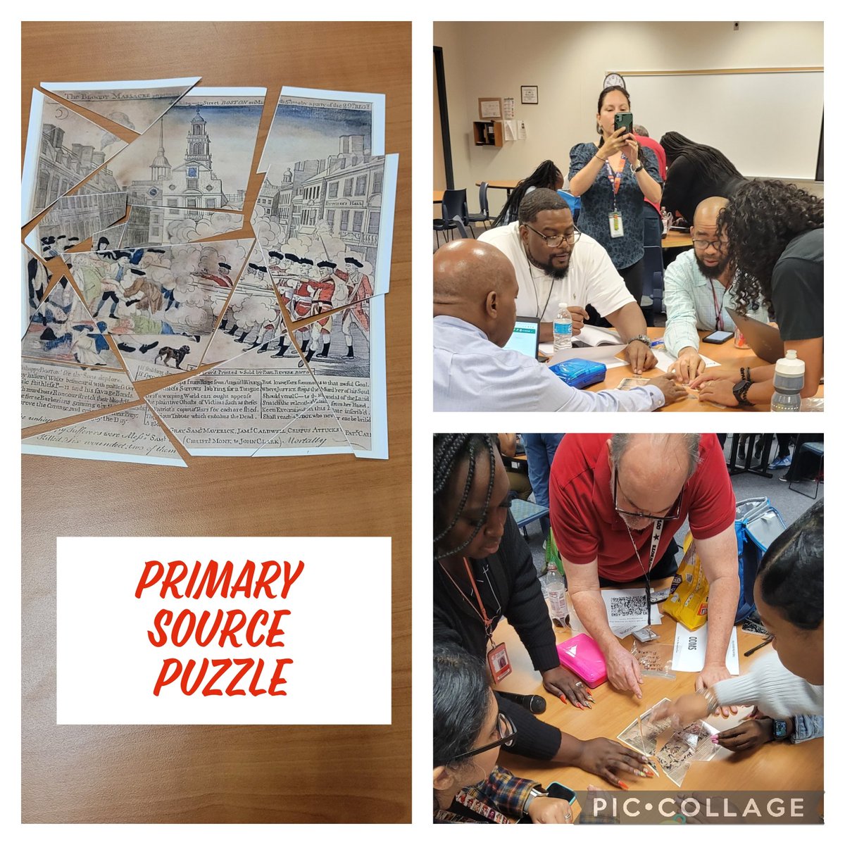 Odmshistdept's tweet photo. ODMS Social Studies teachers were very competitive today during District PLC as they worked together to put together a primary source puzzle @ODMSMustangs @Alief_SS #AliefProud #GuardiansofDemocracy #SSRocks https://t.co/RwxWoe4msB