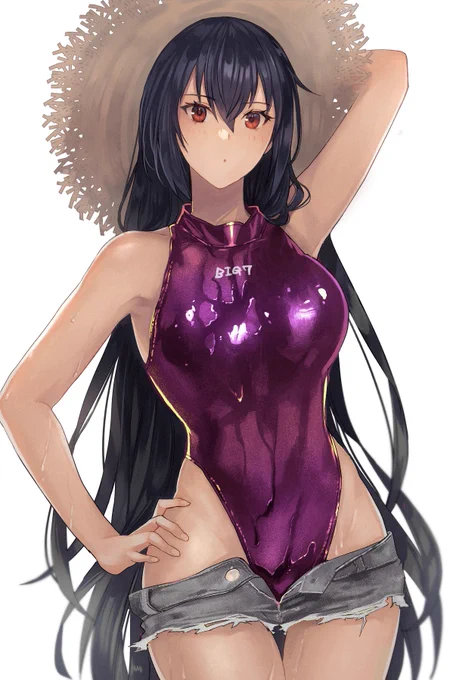 赤紫蘇みたいな色の水着だ 